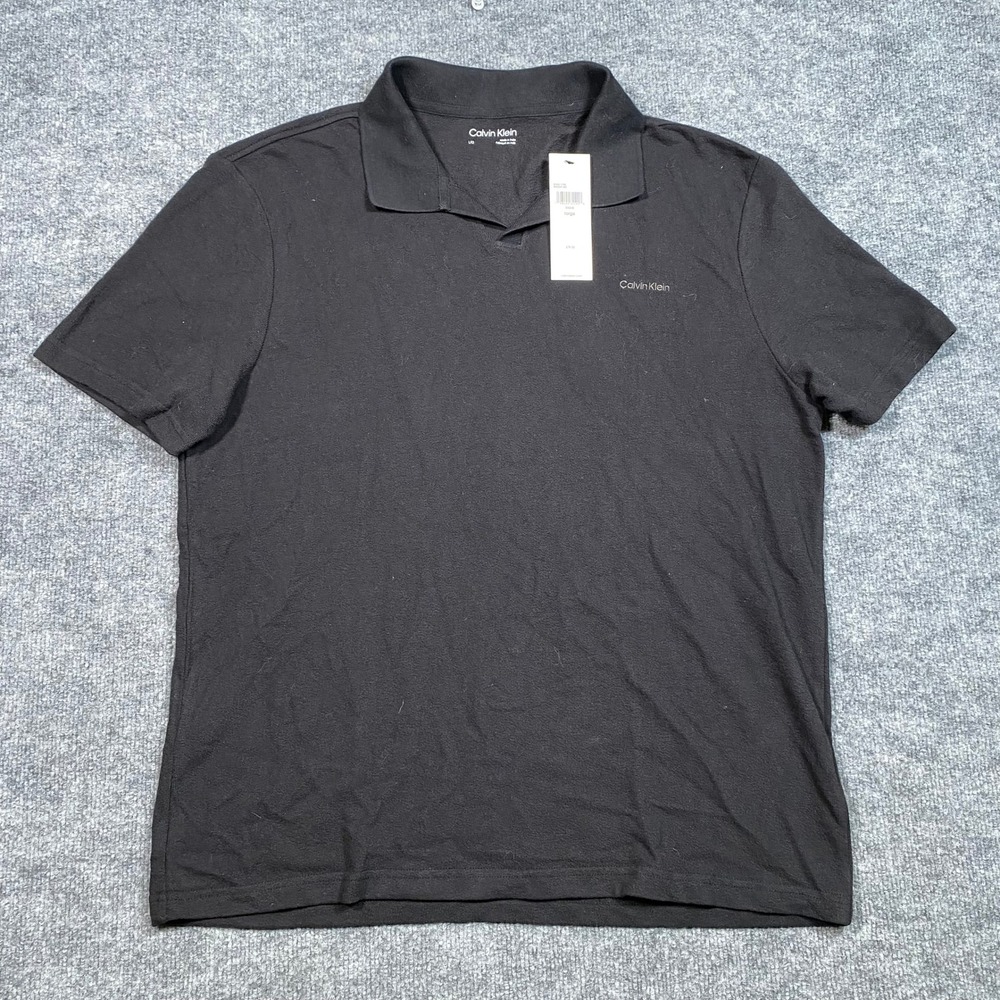 Calvin Klein Mens Black Short Sleeve Cotton Polo Shirt Large NWT 40420ER 002